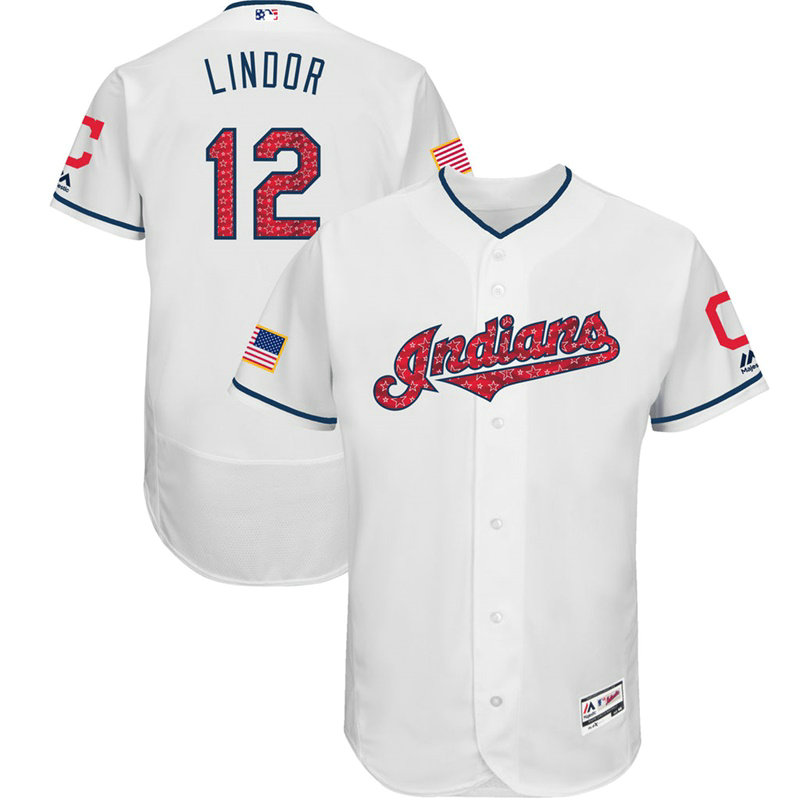 Francisco Lindor #12 Cleveland Indians 2017 Stars & Stripes Independence Day White Flex Base Jersey Francisco Lindor #12 Cleveland Indians 2017 Stars & Stripes Independence Day White Flex Base Jersey