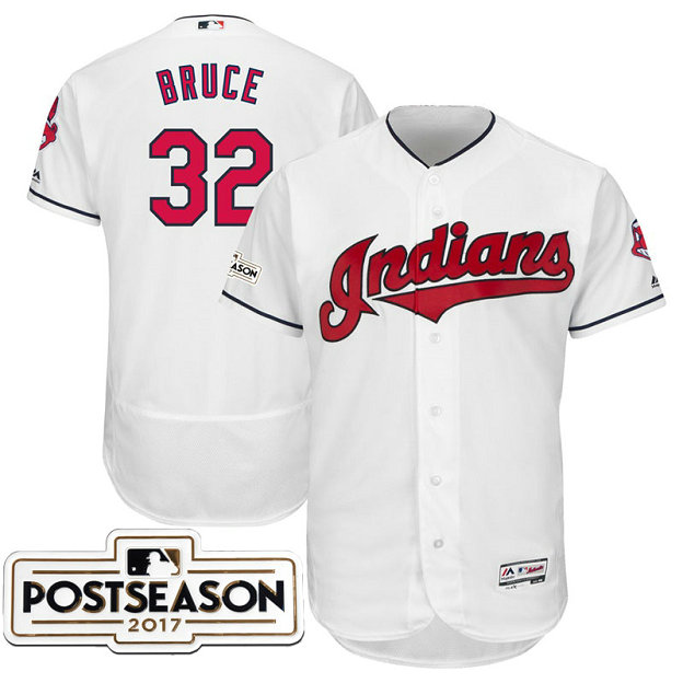 Cleveland Indians Jay Bruce #32 White 2017 Postseason Patch Flex Base Jersey