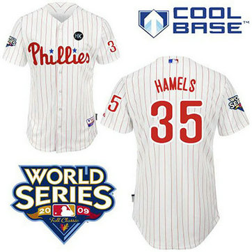 YOUTH Philadelphia Phillies #35 Cole Hamels Cool BaseWhite with 2009 World Series HK Patch Jersey