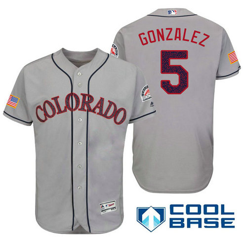 Colorado Rockies #5 Carlos Gonzalez Grey Stars & Stripes 2016 Independence Day Cool Base Jersey Colorado Rockies #5 Carlos Gonzalez Grey Stars & Stripes 2016 Independence Day Cool Base Jersey