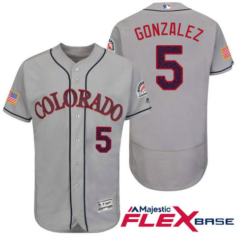 Colorado Rockies #5 Carlos Gonzalez Grey Stars & Stripes 2016 Independence Day Flex Base Jersey