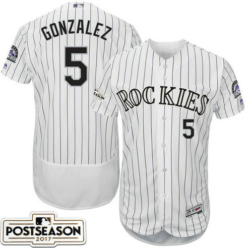 Colorado Rockies Carlos Gonzalez #5 White 2017 Postseason Patch Flex Base Jersey