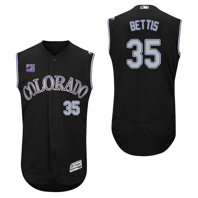 Colorado Rockies Chad Bettis #35 Black On-Field 25th Season Patch Flex Base Player Jersey