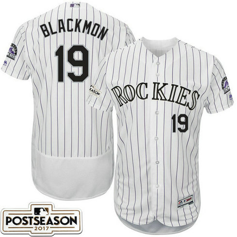 Colorado Rockies Charlie Blackmon #19 White 2017 Postseason Patch Flex Base Jersey