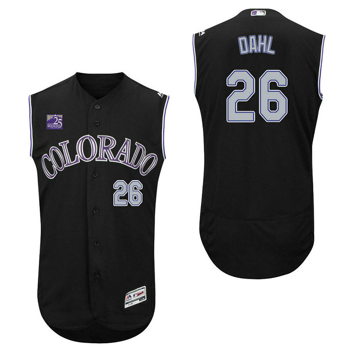 Colorado Rockies David Dahl #26 Black On-Field 25th Season Patch Flex Base Player Jersey