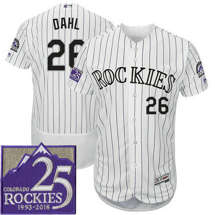 Colorado Rockies David Dahl #26 White On-Field 25th Season Patch Flex Base Player Jersey
