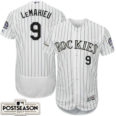 Colorado Rockies DJ LeMahieu #9 White 2017 Postseason Patch Flex Base Jersey