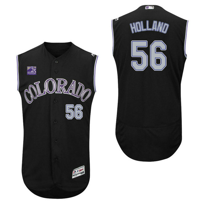 Colorado Rockies Greg Holland #56 Black On-Field 25th Season Patch Flex Base Player Jersey Colorado Rockies Greg Holland #56 Black On-Field 25th Season Patch Flex Base Player Jersey