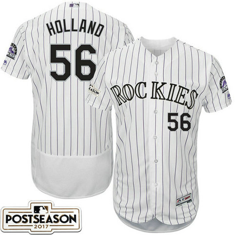 Colorado Rockies Greg Holland #56 White 2017 Postseason Patch Flex Base Jersey Colorado Rockies Greg Holland #56 White 2017 Postseason Patch Flex Base Jersey