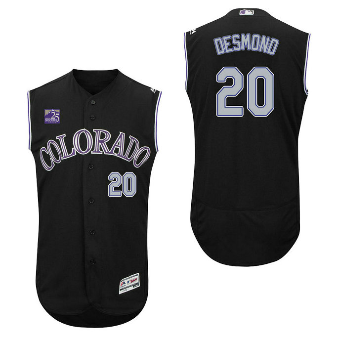 Colorado Rockies Ian Desmond #20 Black On-Field 25th Season Patch Flex Base Player Jersey