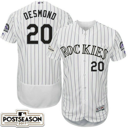 Colorado Rockies Ian Desmond #20 White 2017 Postseason Patch Flex Base Jersey