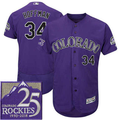 Colorado Rockies Jeff Hoffman #34 Purple On-Field 25th Season Patch Flex Base Player Jersey