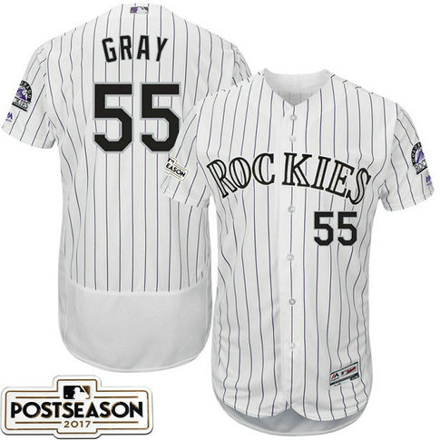 Colorado Rockies Jon Grey #55 White 2017 Postseason Patch Flex Base Jersey