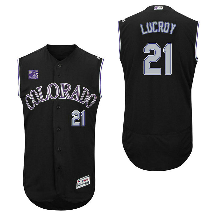 Colorado Rockies Jonathan Lucroy #21 Black On-Field 25th Season Patch Flex Base Player Jersey