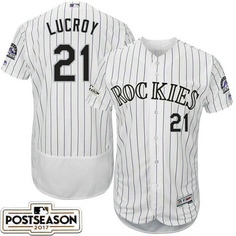 Colorado Rockies Jonathan Lucroy #21 White 2017 Postseason Patch Flex Base Jersey