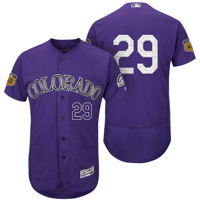 Colorado Rockies Jorge De La Rosa #29 Purple 2017 Spring Training Cactus League Patch Authentic Collection Flex Base Jersey Colorado Rockies Jorge De La Rosa #29 Purple 2017 Spring Training Cactus League Patch Authentic Collection Flex Base Jersey
