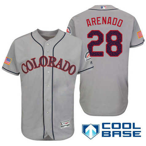 Colorado Rockies #28 Nolan Arenado Grey Stars & Stripes 2016 Independence Day Cool Base Jersey