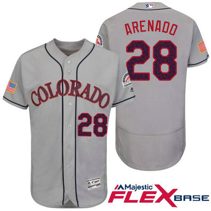 Colorado Rockies #28 Nolan Arenado Grey Stars & Stripes 2016 Independence Day Flex Base Jersey