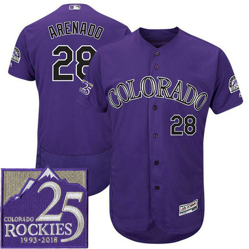 Colorado Rockies Nolan Arenado #28 Purple On-Field 25th Season Patch Flex Base Player Jersey Colorado Rockies Nolan Arenado #28 Purple On-Field 25th Season Patch Flex Base Player Jersey
