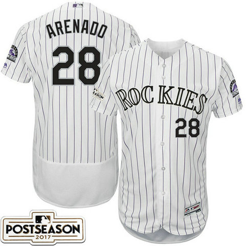 Colorado Rockies Nolan Arenado #28 White 2017 Postseason Patch Flex Base Jersey Colorado Rockies Nolan Arenado #28 White 2017 Postseason Patch Flex Base Jersey