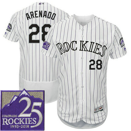 Colorado Rockies Nolan Arenado #28 White On-Field 25th Season Patch Flex Base Player Jersey