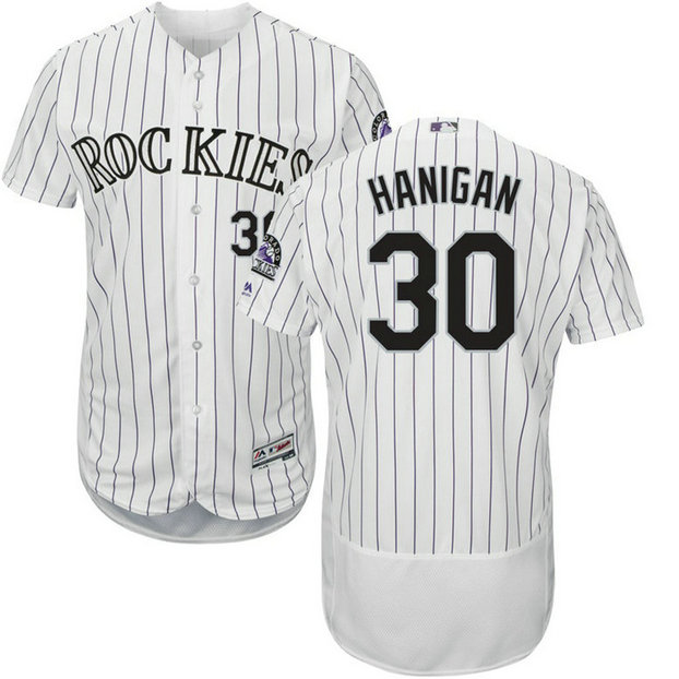 Colorado Rockies Ryan Hanigan #30 White Commemorative Patch Home Flex Base Jersey