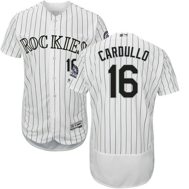 Colorado Rockies Stephen Cardullo #16 White Home Commemorative Patch Flex Base Jersey Colorado Rockies Stephen Cardullo #16 White Home Commemorative Patch Flex Base Jersey