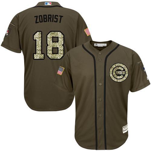 Chicago Cubs #18 Ben Zobrist Olive Camo Jersey