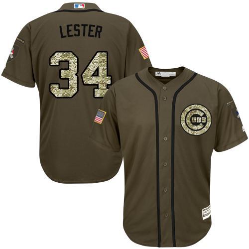 Chicago Cubs #34 Jon Lester Olive Camo Jersey