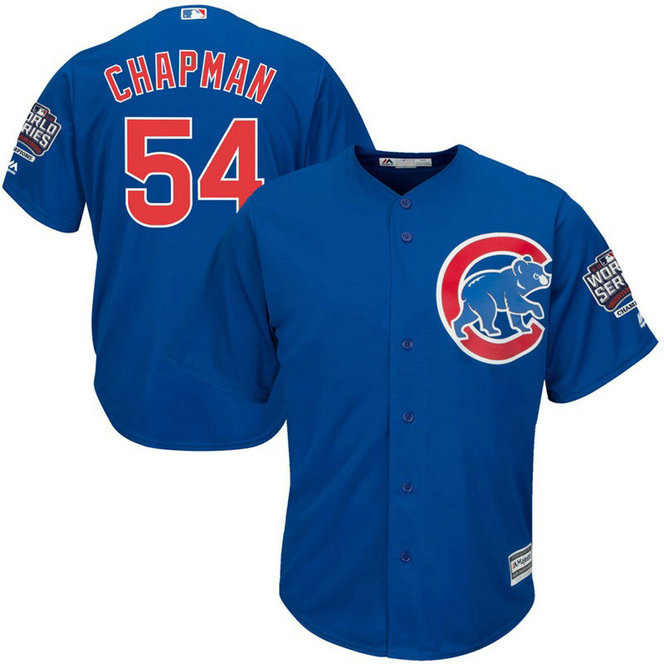 Chicago Cubs Aroldis Chapman #54 Royal Alternate 2016 World Series Champions Patch Cool Base Jersey