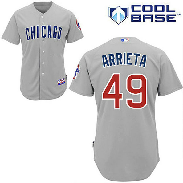Chicago Cubs #49 Jake Arrieta Grey Away Cool Base Jersey Chicago Cubs #49 Jake Arrieta Grey Away Cool Base Jersey