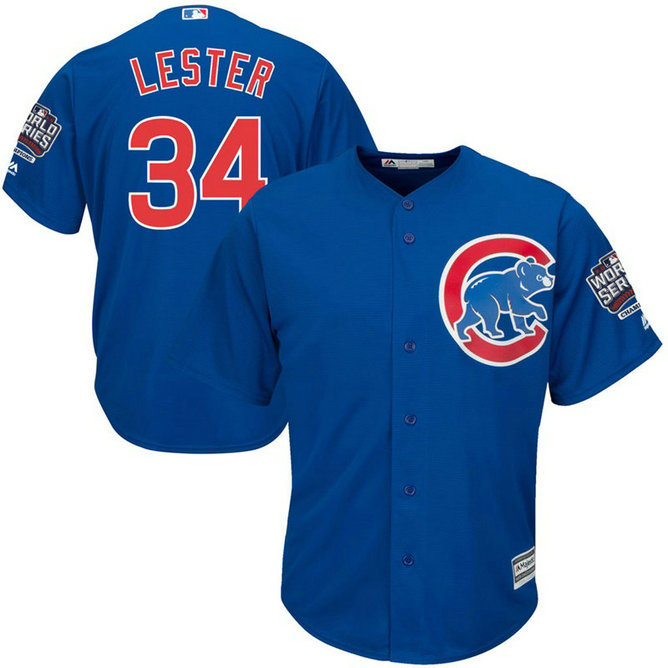 Chicago Cubs Jon Lester #34 Royal Alternate 2016 World Series Champions Patch Cool Base Jersey