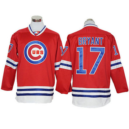 Kris Bryant #17 Chicago Cubs Red Long Sleeve Cool Base Jersey Kris Bryant #17 Chicago Cubs Red Long Sleeve Cool Base Jersey