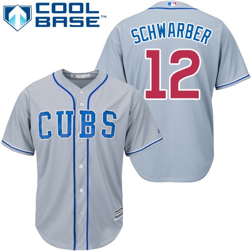 Chicago Cubs #12 Kyle Schwarber Grey Away Cool Base Jersey