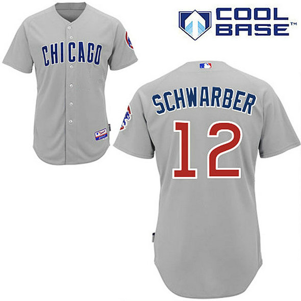 Chicago Cubs #12 Kyle Schwarber Grey Away Cool Base Jersey