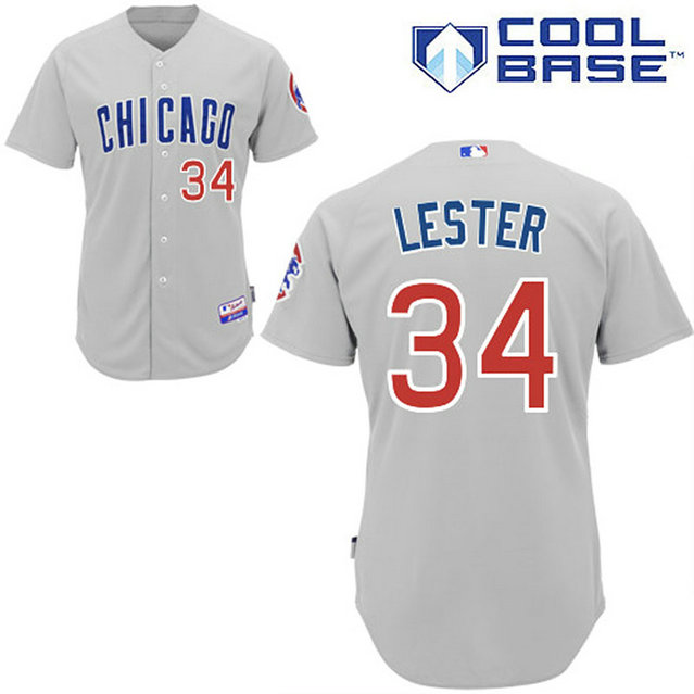 Chicago Cubs #34 Jon Lester Authentic Grey Away Cool Base Jersey