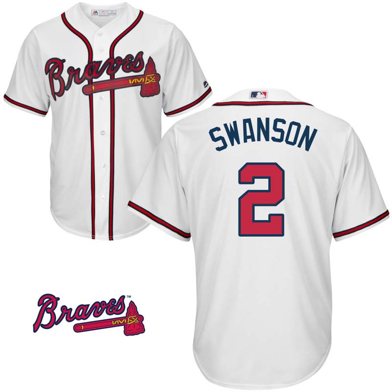 Dansby Swanson #2 Atlanta Braves White Home Cool Base Jersey Dansby Swanson #2 Atlanta Braves White Home Cool Base Jersey