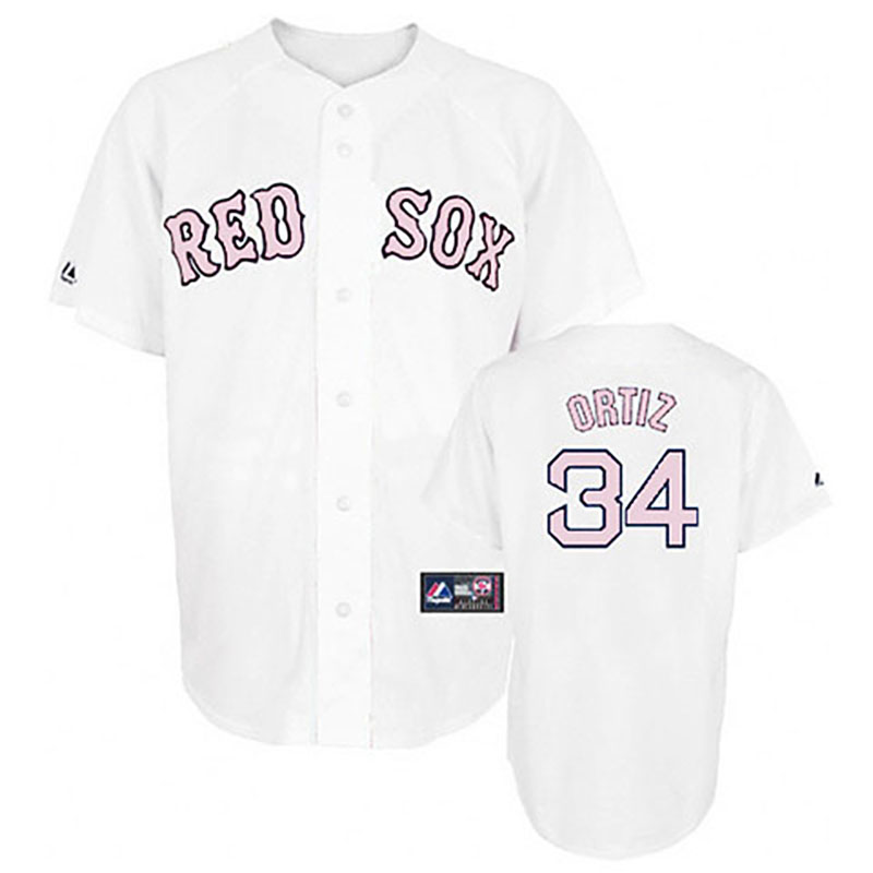 Boston Red Sox #34 David Ortiz White (Pink No.) WoFashion Jersey Boston Red Sox #34 David Ortiz White (Pink No.) WoFashion Jersey