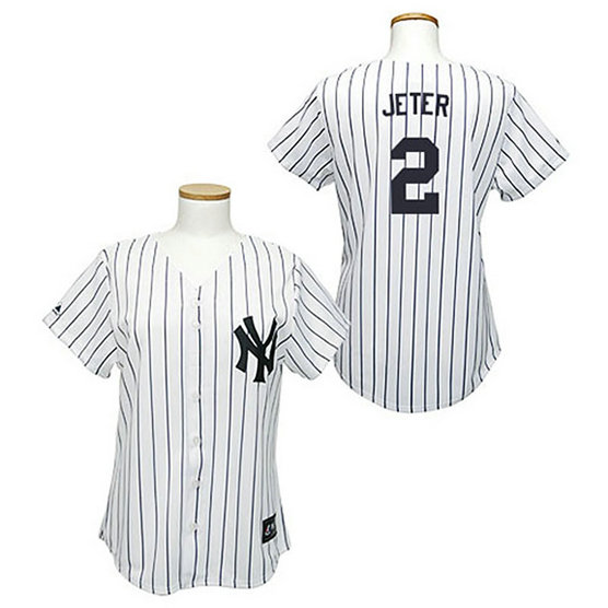 Women - New York Yankees #2 Derek Jeter White(Black Strip)Fashion Jersey Women - New York Yankees #2 Derek Jeter White(Black Strip)Fashion Jersey
