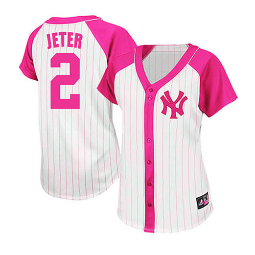 Women - New York Yankees #2 Derek Jeter White/Pink Splash Fashion Jersey Women - New York Yankees #2 Derek Jeter White/Pink Splash Fashion Jersey