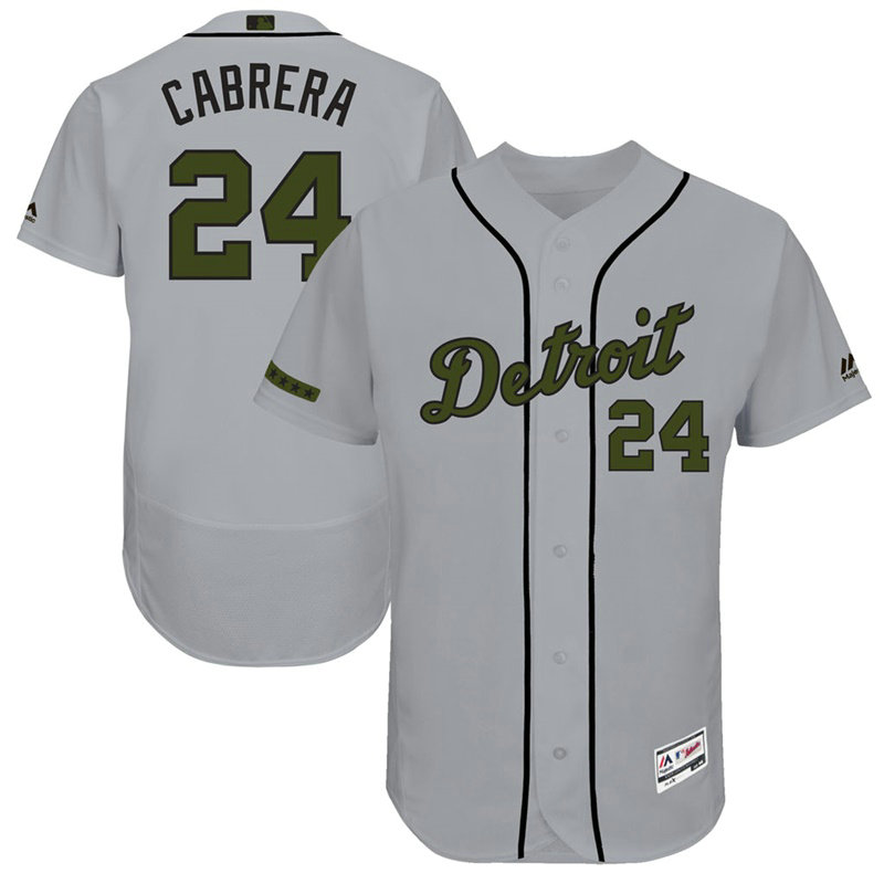 Miguel Cabrera #24 Detroit Tigers 2017 Memorial Day Grey Flex Base Jersey