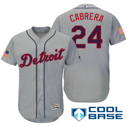 Detroit Tigers #24 Miguel Cabrera Grey Stars & Stripes 2016 Independence Day Cool Base Jersey