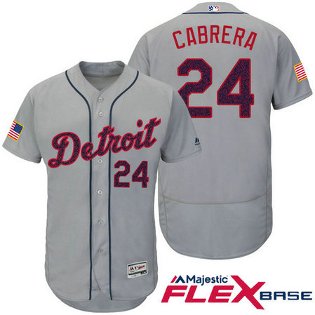 Detroit Tigers #24 Miguel Cabrera Grey Stars & Stripes 2016 Independence Day Flex Base Jersey