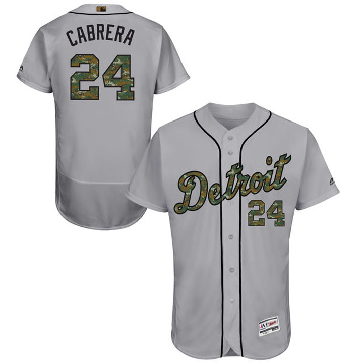 Detroit Tigers Miguel Cabrera #24 Grey Camo Fashion 2016 Memorial Day Flex Base Jersey