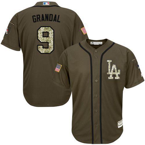 Los Angeles Dodgers #9 Yasmani Grandal Olive Camo Jersey