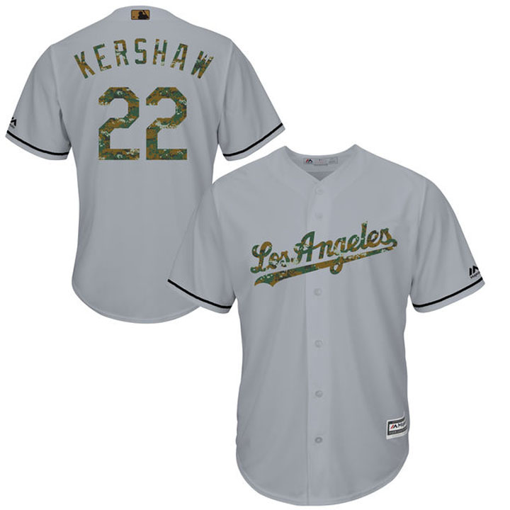 Los Angeles Dodgers Clayton Kershaw #22 Grey Camo Fashion 2016 Memorial Day Cool Base Jersey