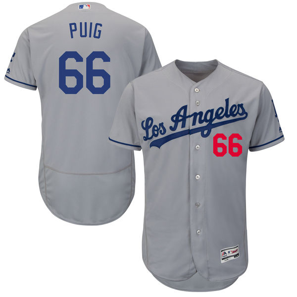 Los Angeles Dodgers #66 Yasiel Puig Grey Flexbase Authentic Collection Jersey