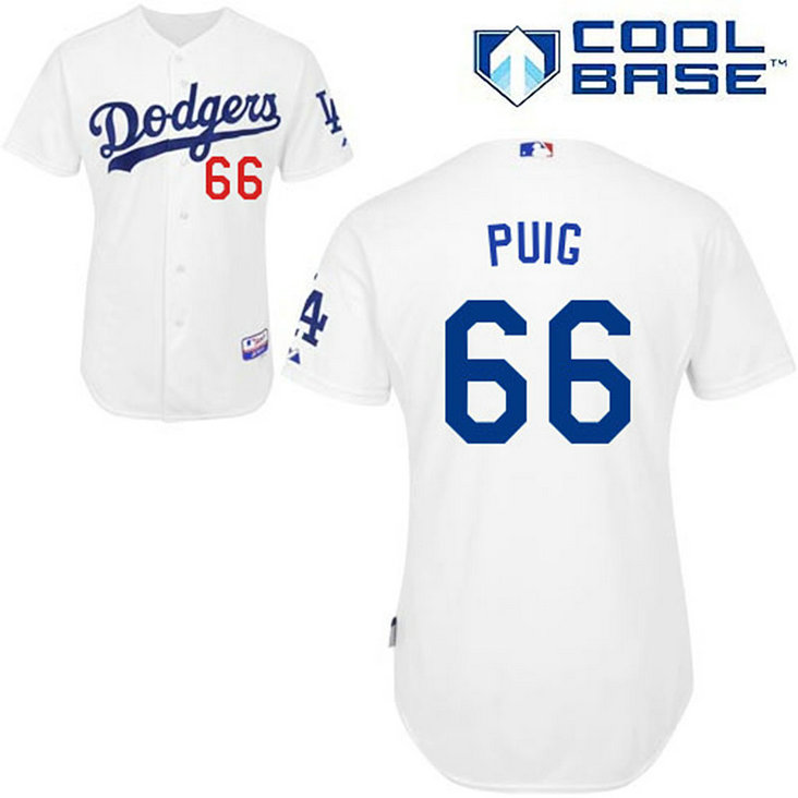 Los Angeles Dodgers #66 Yasiel Puig Authentic White Home Cool Base Jersey