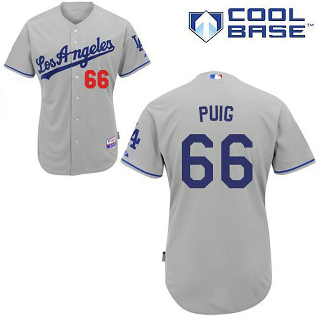 Los Angeles Dodgers #66 Yasiel Puig Authentic Grey Away Cool Base Jersey