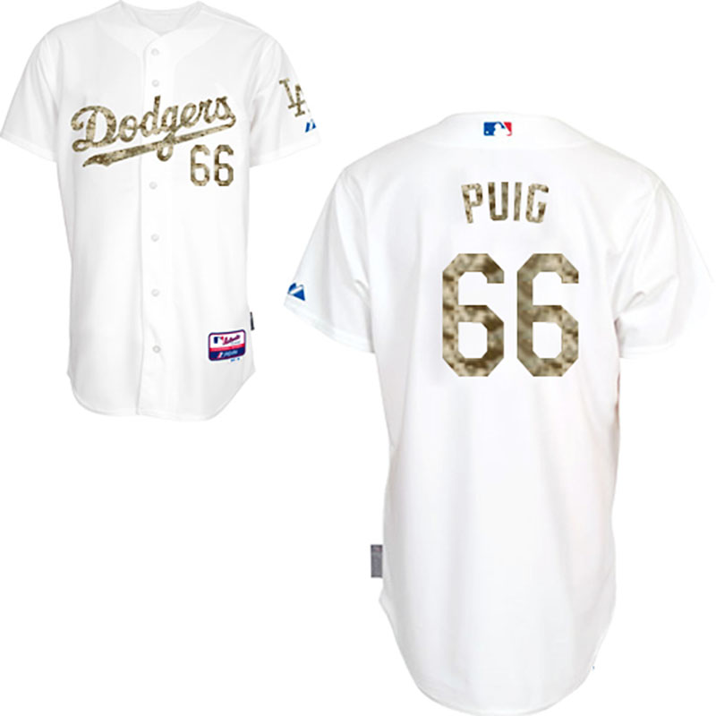 Los Angeles Dodgers #66 Yasiel Puig Authentic White USMC Cool Base Jersey